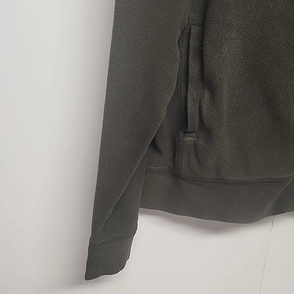 The North Face olive green embroidered  long sleeve hooded sweatshirt.